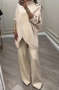 V-neck Single-breasted Slim-fit Knitwear Two-piece Set