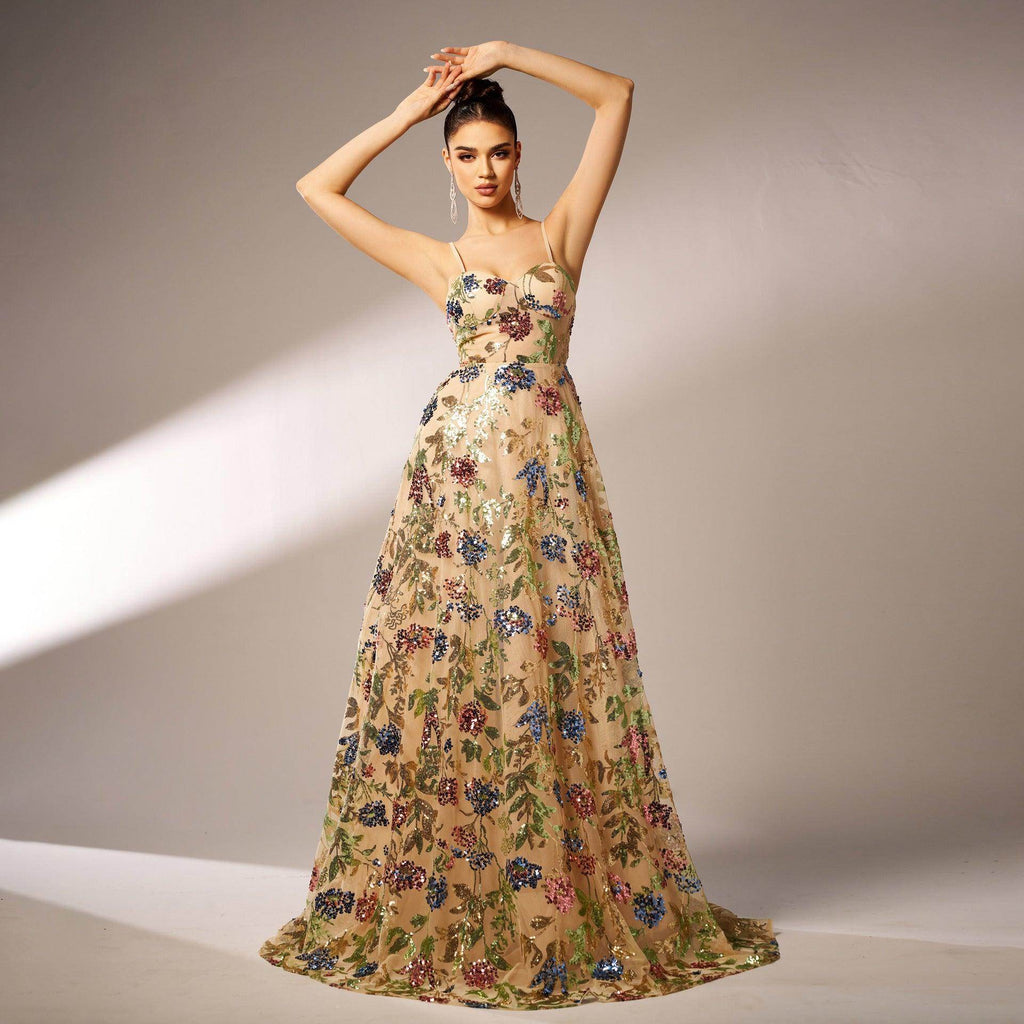 Elegant Sleeveless Sequined Suspender Evening Dress - Magellan Fashion Shop