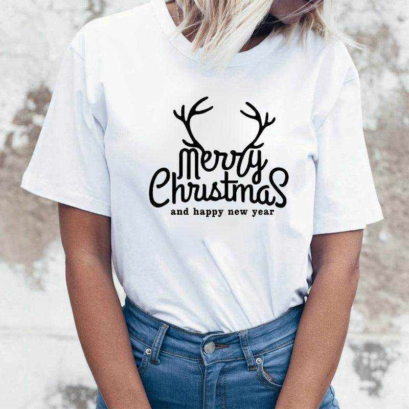 Rock Santa Claus Print Spoof European And American T-shirt - Magellan Fashion Shop