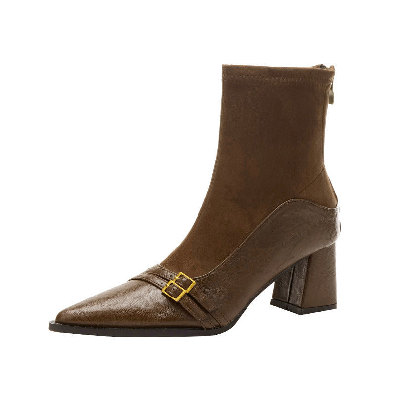 Women's Chunky Heel Autumn And Winter Stitching