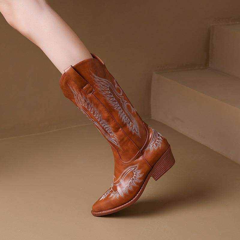 Fashion Embroidery Western Cowboy Boot Women Pointed Mid-calf - Magellan Fashion Shop