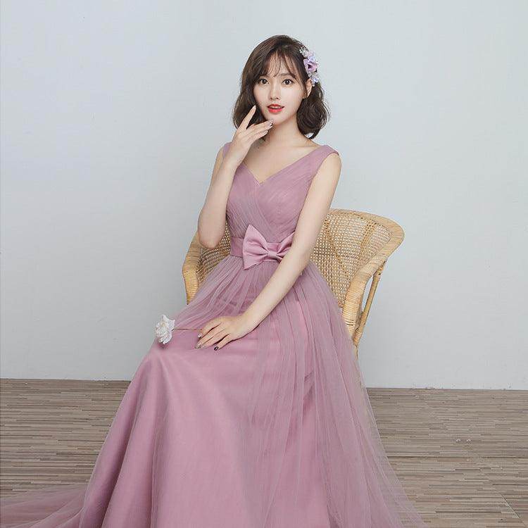 Bridesmaid Dress Long Cameo Brown Mesh Comfortable Thin Satin Bridesmaid Host Dinner Dress - Magellan Fashion Shop