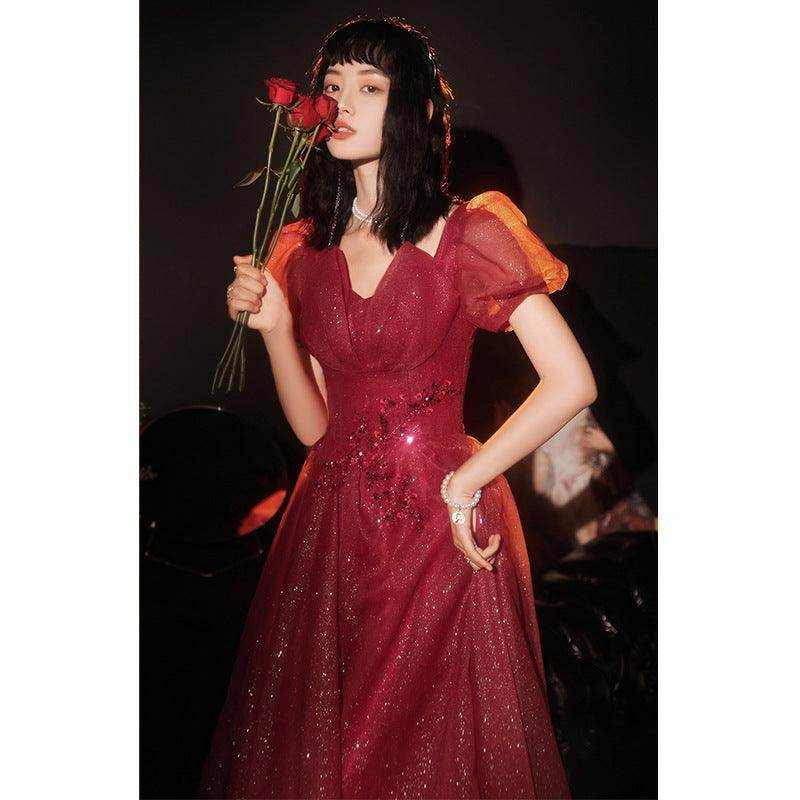 HOOR Women Luxury Puff Sleeve Backless Shiny Prom Gown - Magellan Fashion Shop