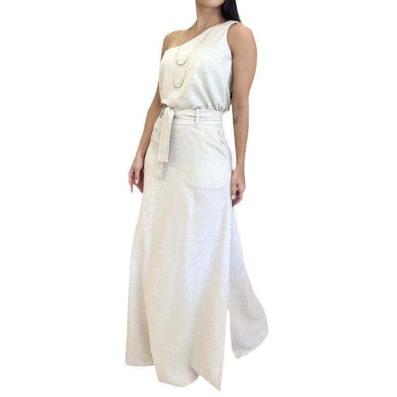 Summer New Solid Color Sleeveless Top High Waist Slit Long Dress - Magellan Fashion Shop