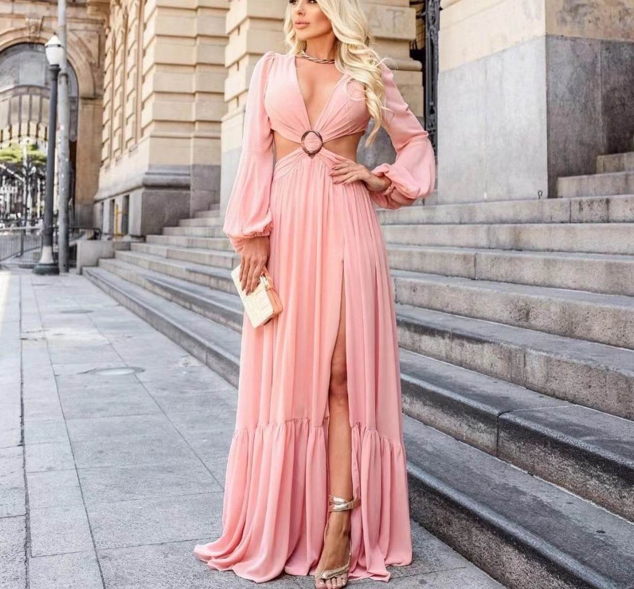 Knitted Long Sleeve Ladies Slit Dress - Magellan Fashion Shop
