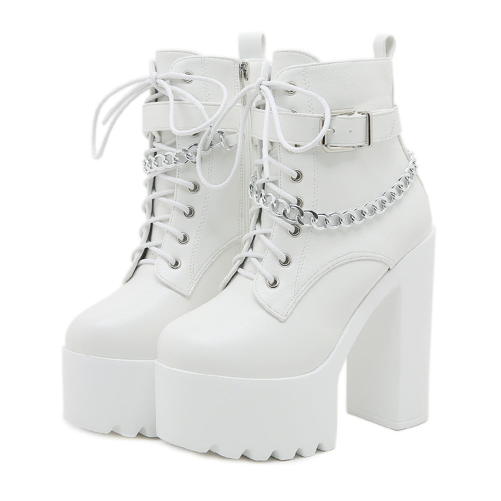 Platform Booties Women's High Heel Chunky Heel