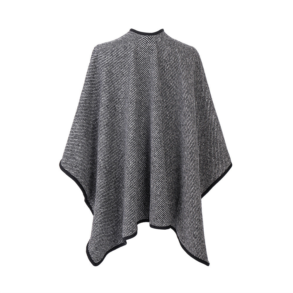 New Women's Black Buckle Striped Shawl