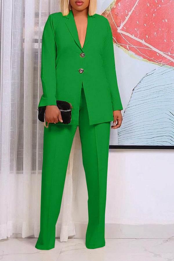 Solid Color Suit Collar Button Two-piece Set Suit - Magellan Fashion Shop