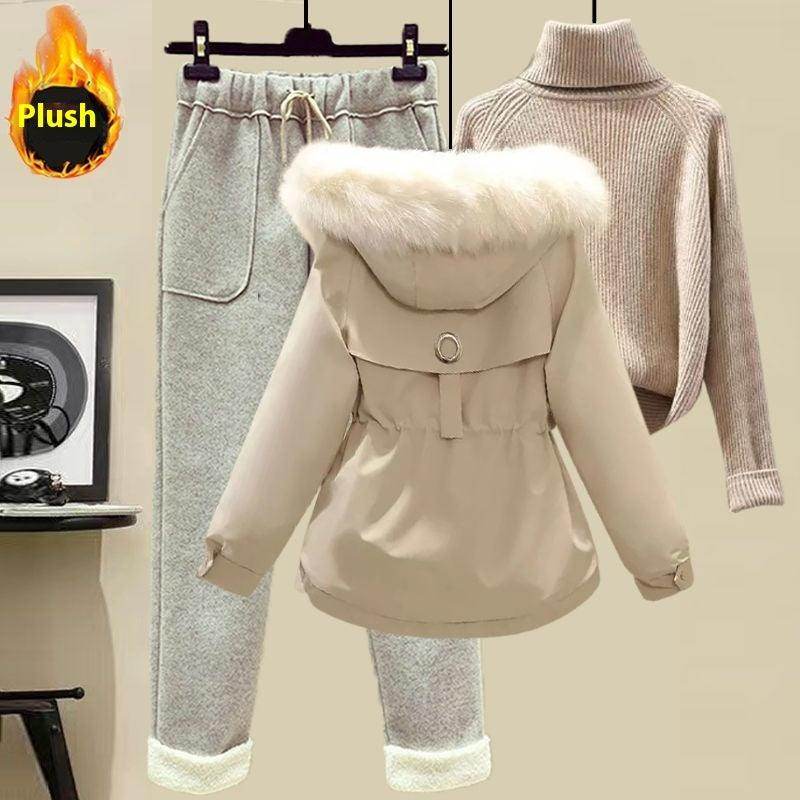 Women's Sweater Down Cotton Jacket Casual Pants Set - Magellan Fashion Shop