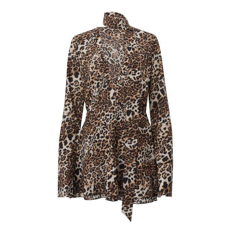Fashion Women's Wear Vintage Leopard Print Deep V Dress - Magellan Fashion Shop
