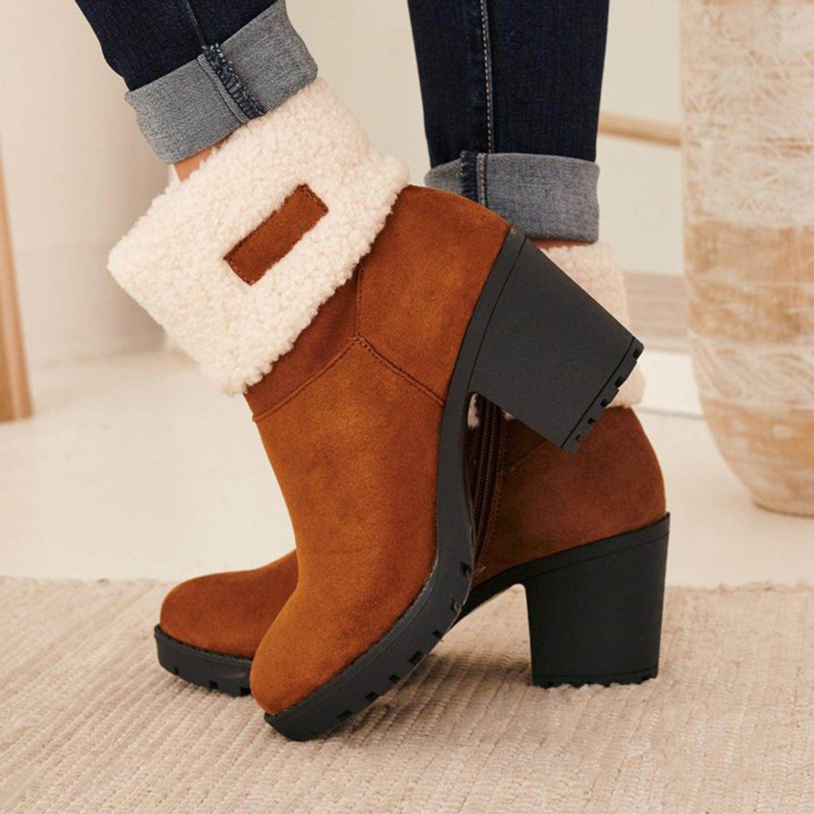 Women's Short Boots With Warm Woolen Mouth - Magellan Fashion Shop
