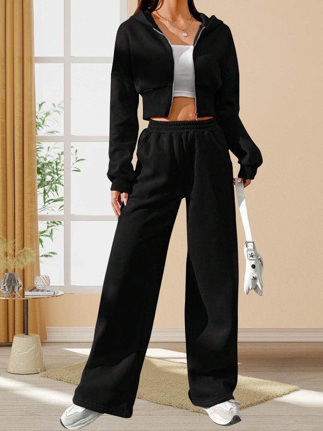Pink Front Zip Hooded Sweatshirt And Two-piece Pants - Magellan Fashion Shop