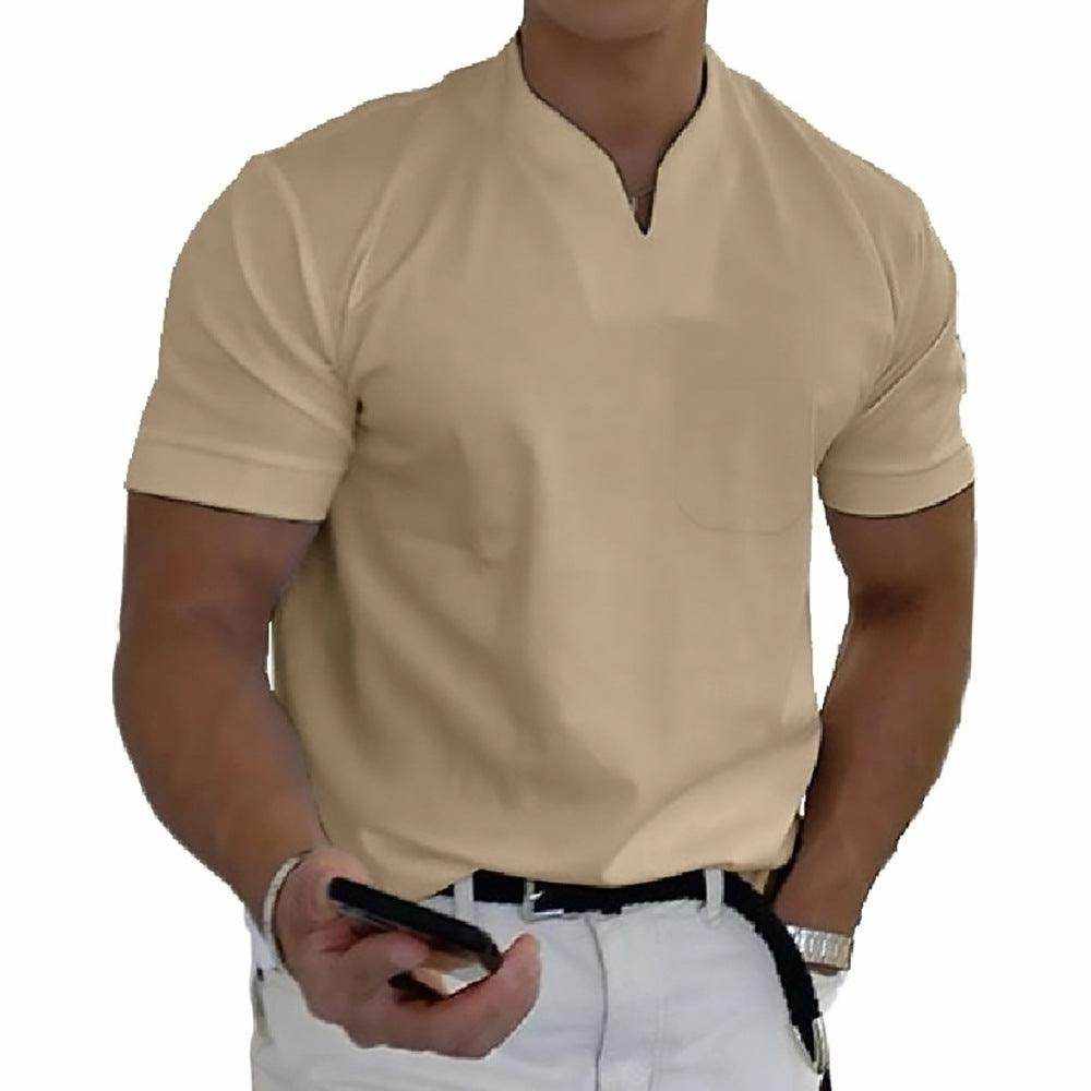 Men's summer short sleeve shirt with elastic cotton pocket in multiple colors and plus sizes