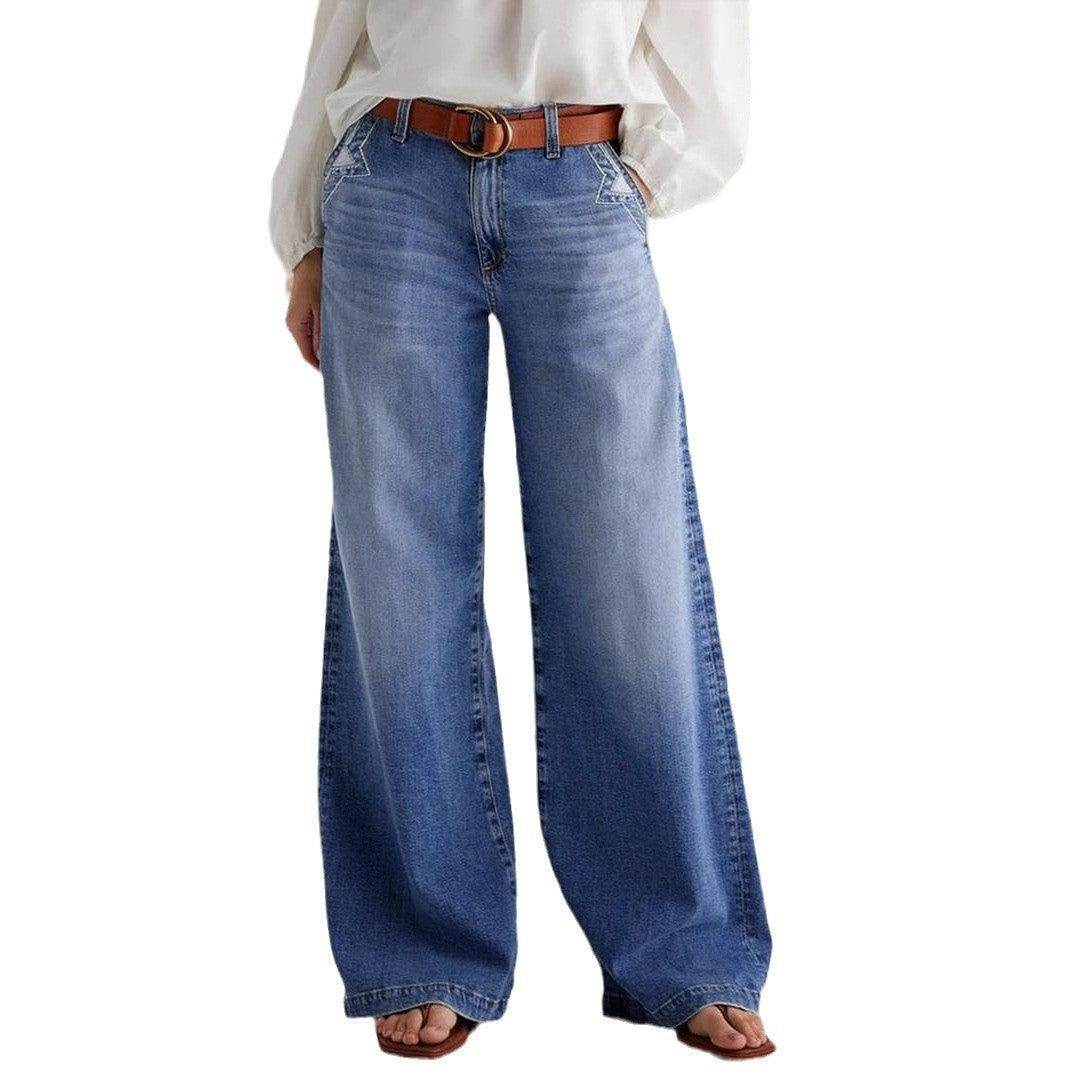 Embroidered Elastic Straight Pants Casual - Magellan Fashion Shop