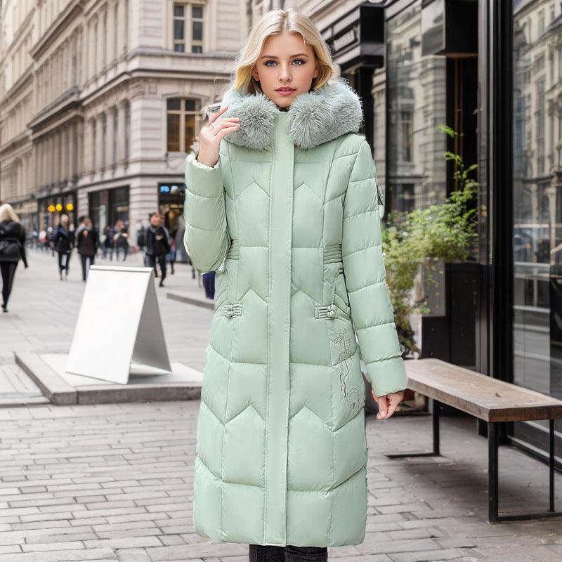 Winter Long Coat With Thickened Fur Collar Straight Slim Cotton-padded Jacket Women - Magellan Fashion Shop