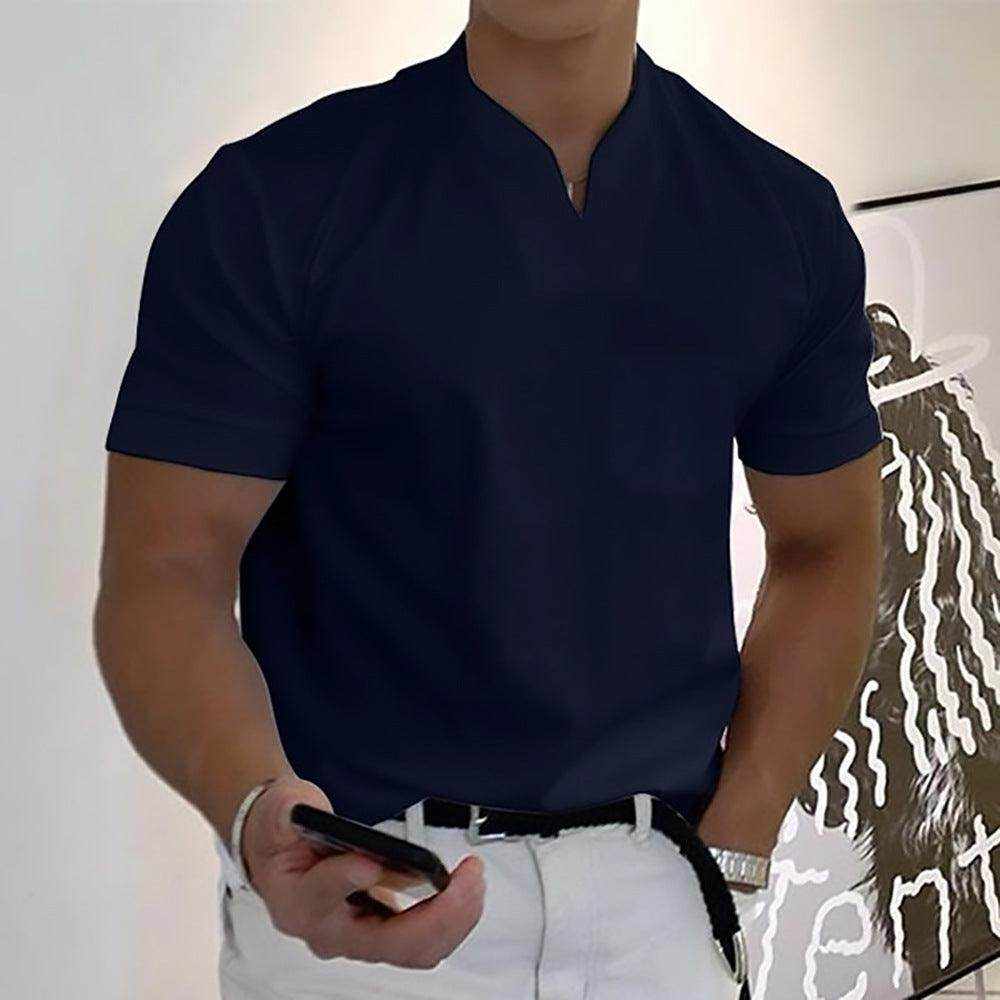 Men's summer short sleeve shirt with elastic cotton pocket, plus size fitness sports T-shirt in multiple colors