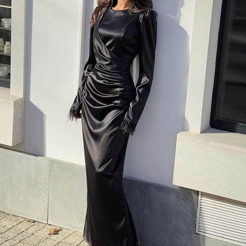 Satin Slim Fit Temperament Taillenkontrolliertes Langarmshirt - Magellan Fashion Shop