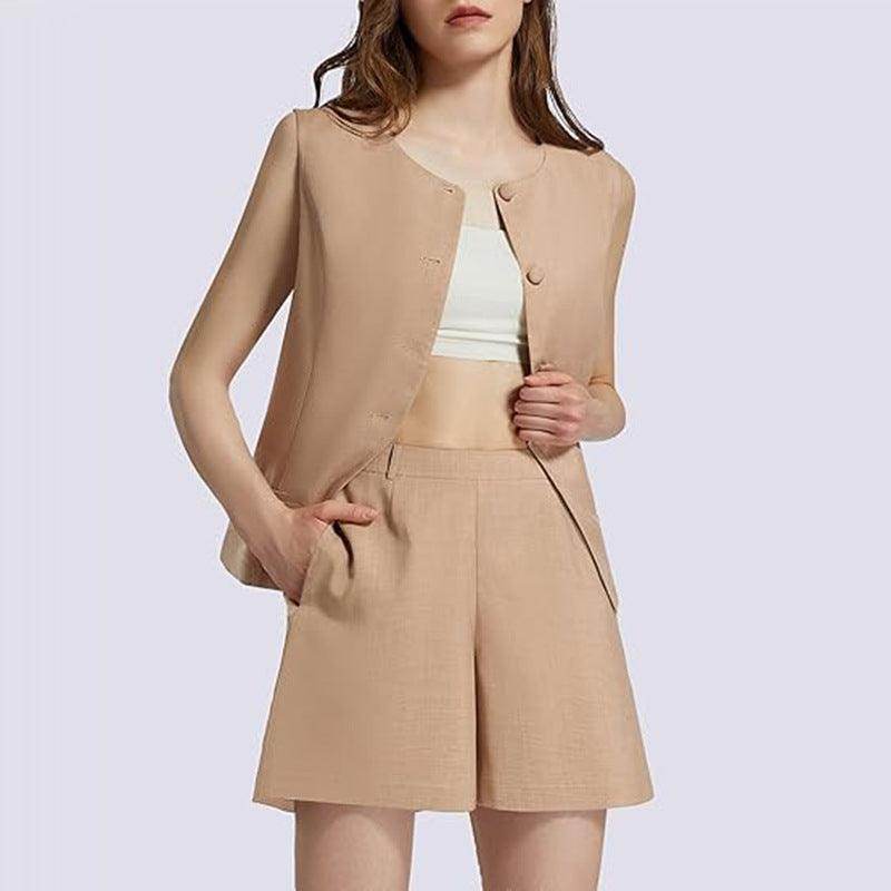 Sleeveless 2-Piece Work Suit – Round Neck Top & High-Waist Trousers - Magellan Fashion Shop