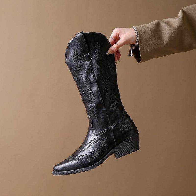 Fashion Embroidery Western Cowboy Boot Women Pointed Mid-calf - Magellan Fashion Shop