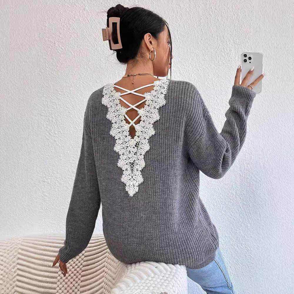 Y2k Clothes V-neck Sweater Ladies Winter Backless Streetwear - Magellan Fashion Shop