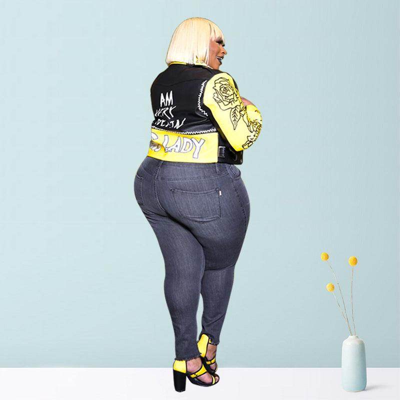 Letter Printing Street Handsome Motorcycle Clothes Plus Size Women's Leather Clothing - Magellan Fashion Shop