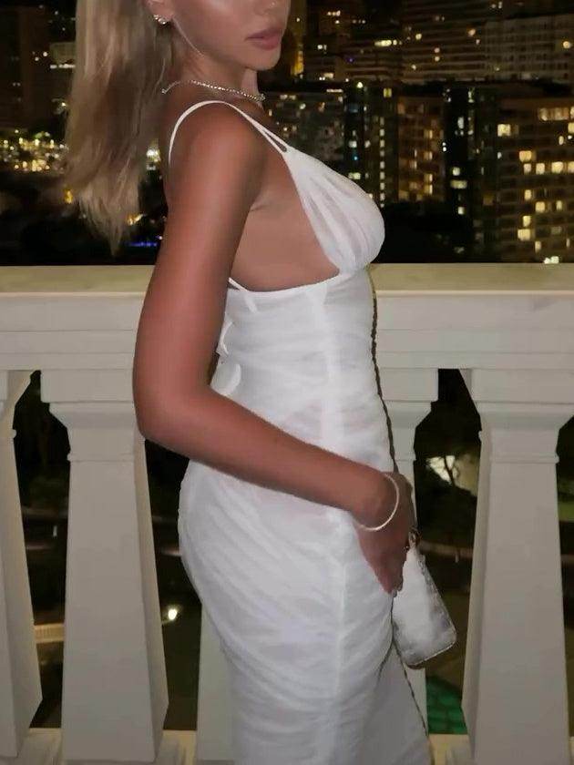 White Mesh Sling Hip Bodycon Dress - Magellan Fashion Shop