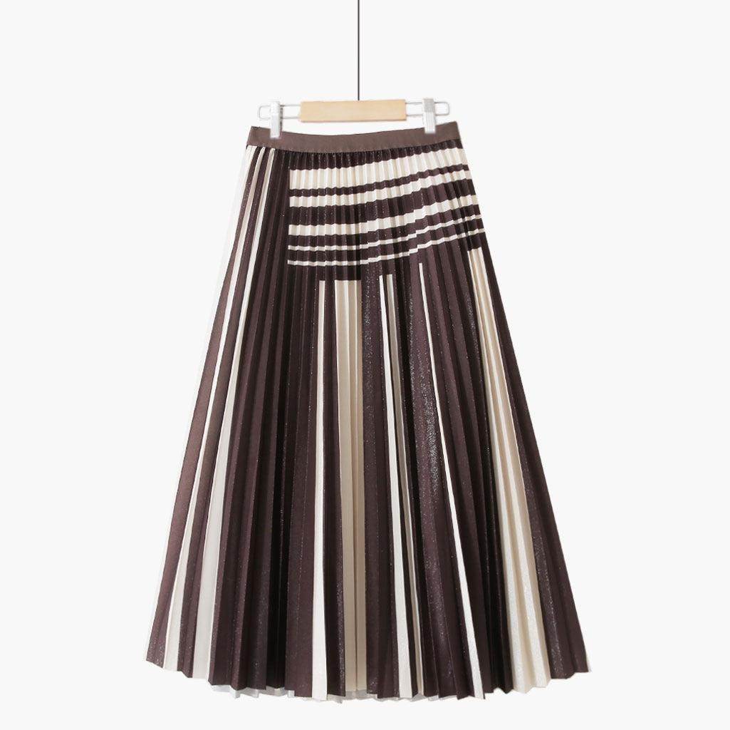 Simple Houndstooth Solid Color Stitching Contrast Color Pleated Skirt - Magellan Fashion Shop