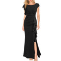 High Waist Slit Dress Elegant Fashion Round Neck Commuting Style Dress Evening Party Dress - Magellan Fashion Shop