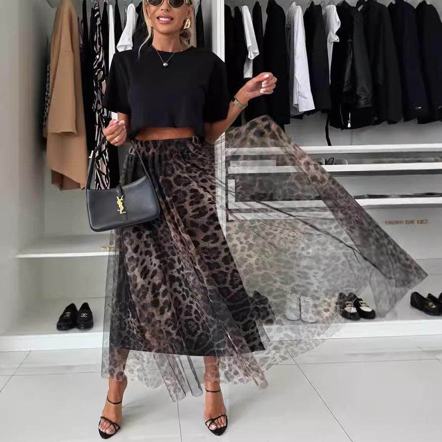 Leopard Print Elastic Waist Big Chiffon Skirt - Magellan Fashion Shop