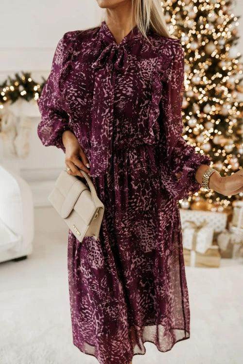 Long Sleeve Bowknot Waist-tight Dress Women - Magellan Fashion Shop