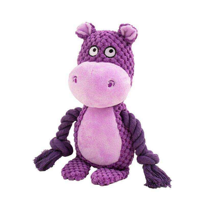 Hippo-shaped pet plush sound cotton rope toy for interactive dog training and tug of war