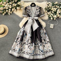 Women's Printed Tie Waist Long Dress - Magellan Fashion Shop
