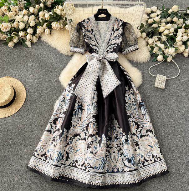 Women's Printed Tie Waist Long Dress - Magellan Fashion Shop