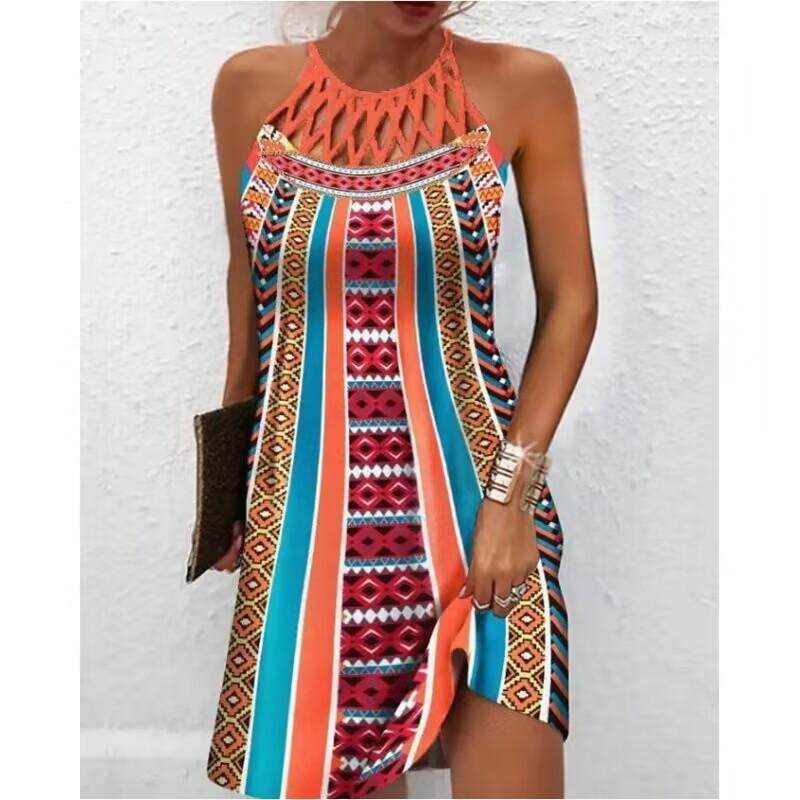 Fashion Print Dress Casual Halterneck Dresses For Women Summer Clothes - Magellan Fashion Shop