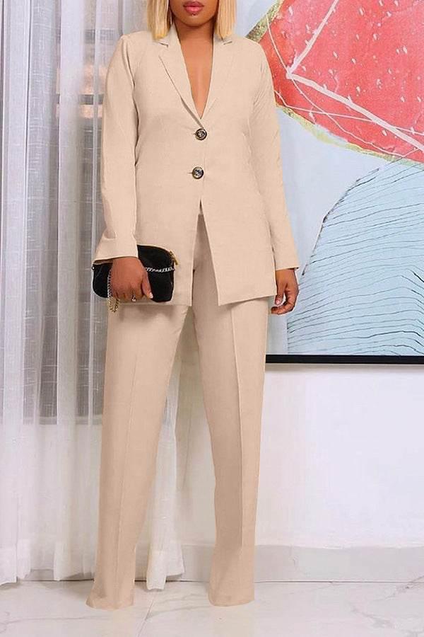 Solid Color Suit Collar Button Two-piece Set Suit - Magellan Fashion Shop