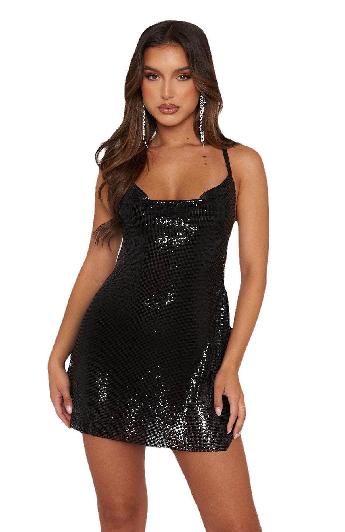 Women's Slim-fitting Back Shaping Off-the-shoulder Split Suspender Dress - Magellan Fashion Shop