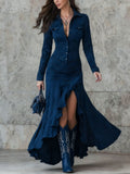 Slim-fit Zipper Stand Collar Split Long Dress