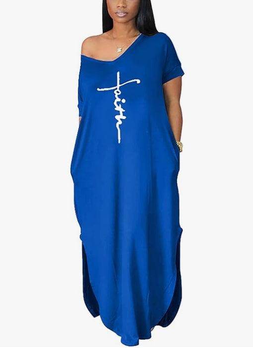 Letter Printed Super Loose Casual Maxi Dress - Magellan Fashion Shop