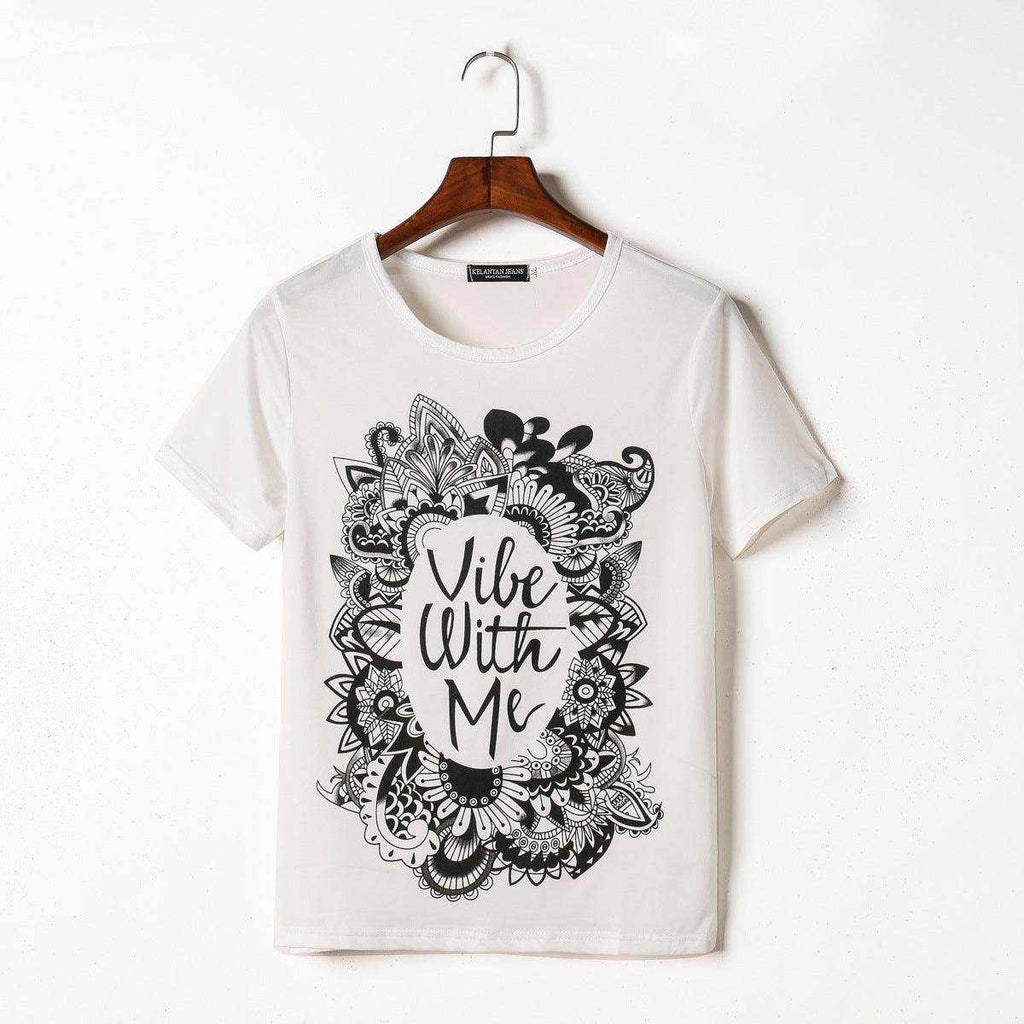 Punk Rock Sunflower Eyes Fashion Vintage Letter Print T-shirt - Magellan Fashion Shop