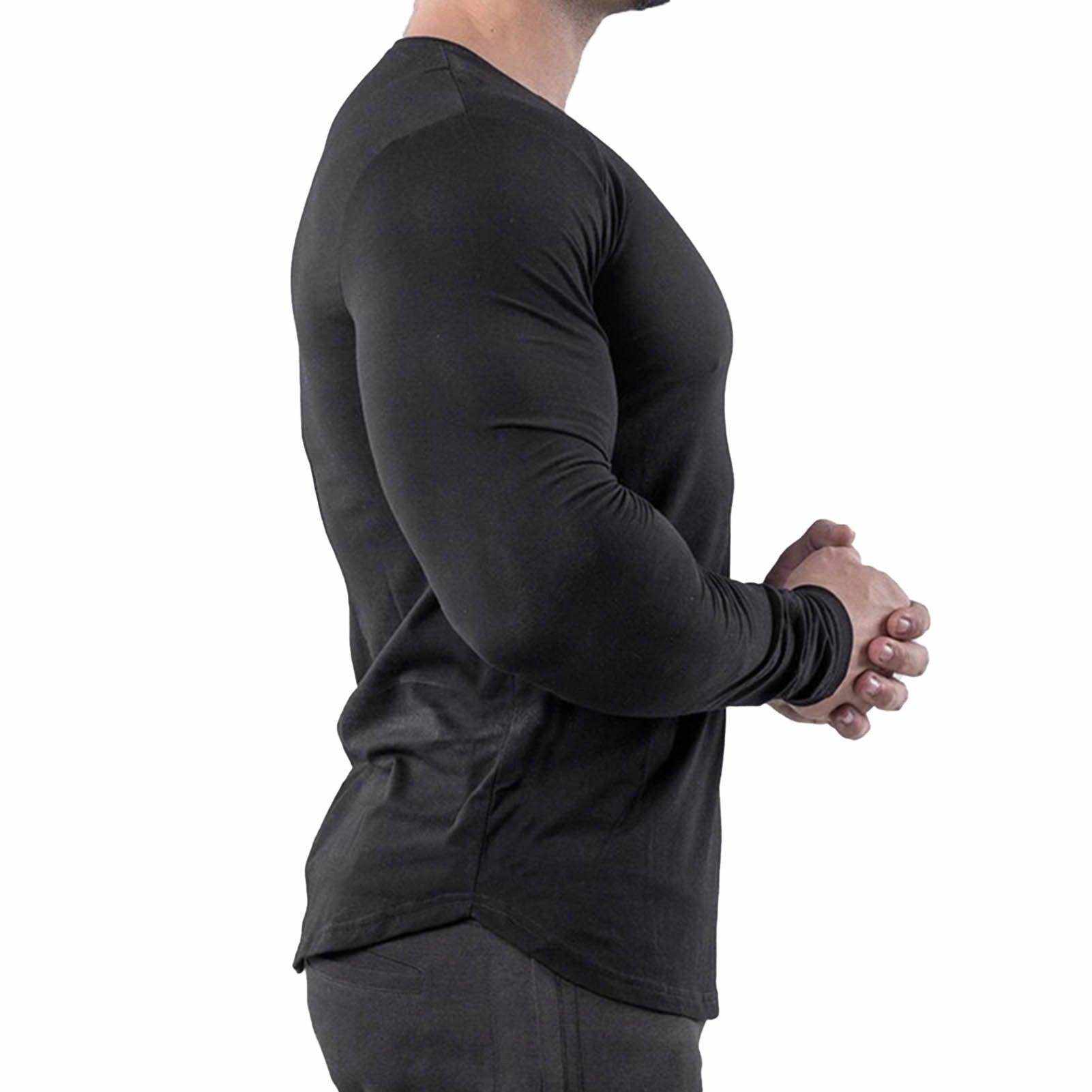 Black men's tight top long sleeve elastic quick-dry cotton blend fitness shirt XXL