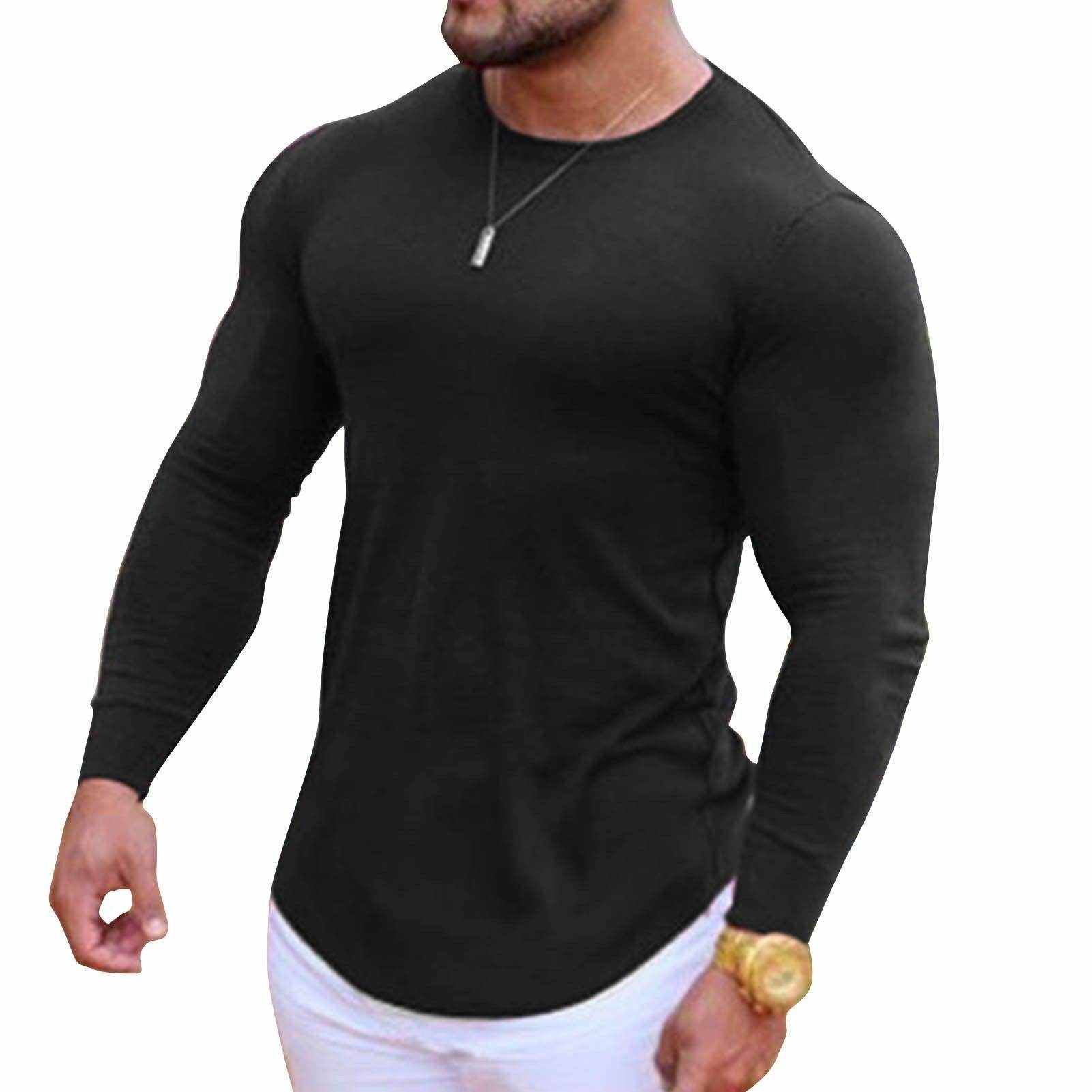 Men's black tight long sleeve fitness top made of elastic cotton blend for running and sports XXL