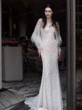 Annual Meeting Mermaid Heavy Industry Feather Dress - Magellan Fashion Shop