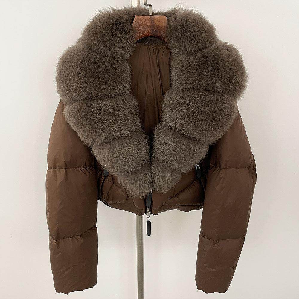 Fox Fur Collar Thick Short Down Jacket Coat - Magellan Fashion Shop