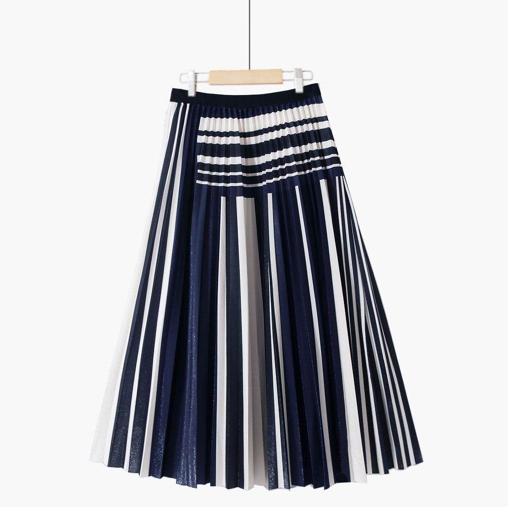 Simple Houndstooth Solid Color Stitching Contrast Color Pleated Skirt - Magellan Fashion Shop